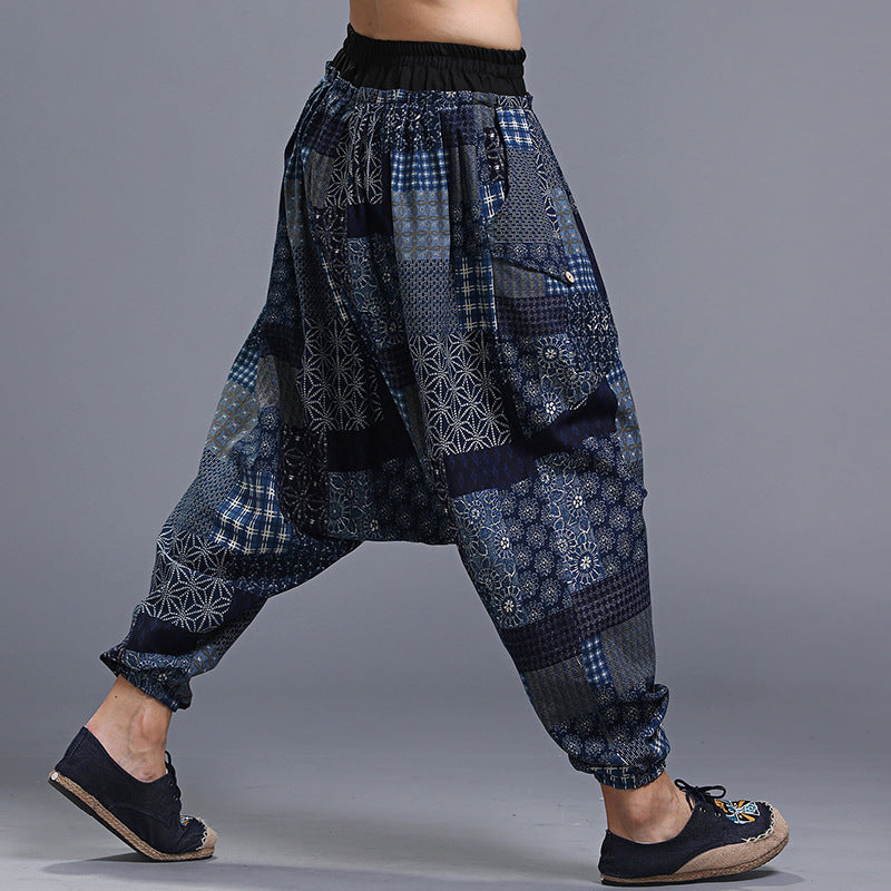Men's Soft Printed Crotch Pants - Yonago Flower Design